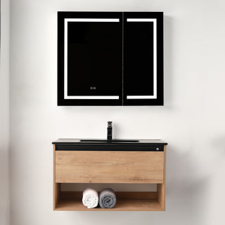 Wall Mounted Bathroom Vanity and Sink, Classic Oak, 36'' Ceramic Black