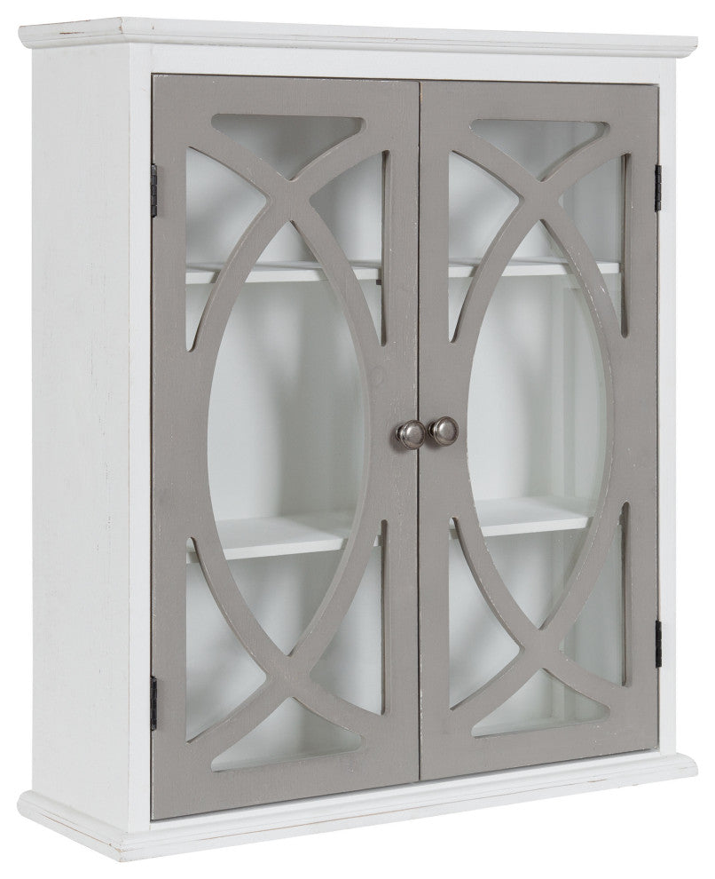 Quinlan Decorative Wood Wall Cabinet, White/Brown, 24x8x28