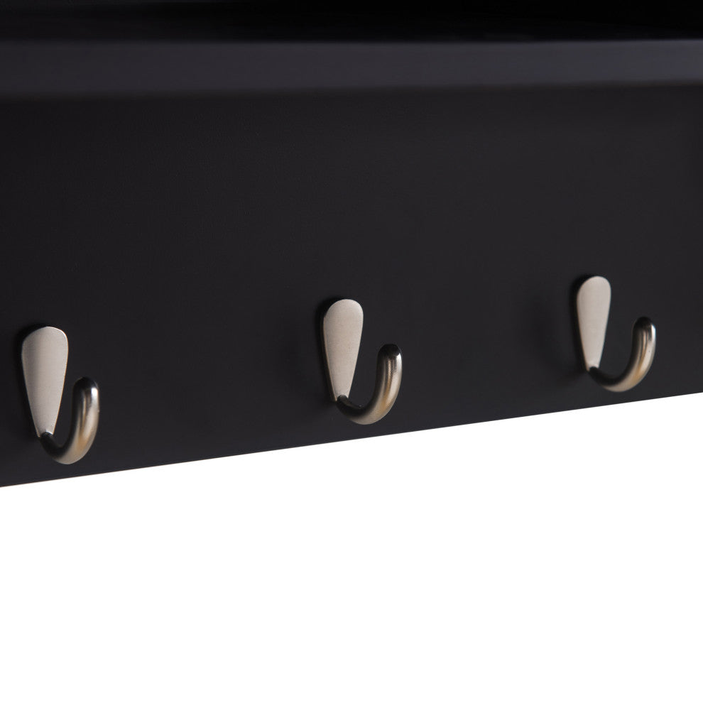 Sunjoy Black Hanging Storage Wall Shelf With Hooks