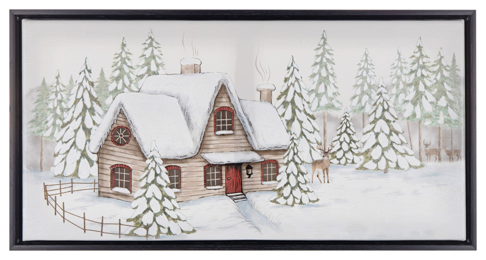 Framed Winter Scene Canvas Wall Art 25"L