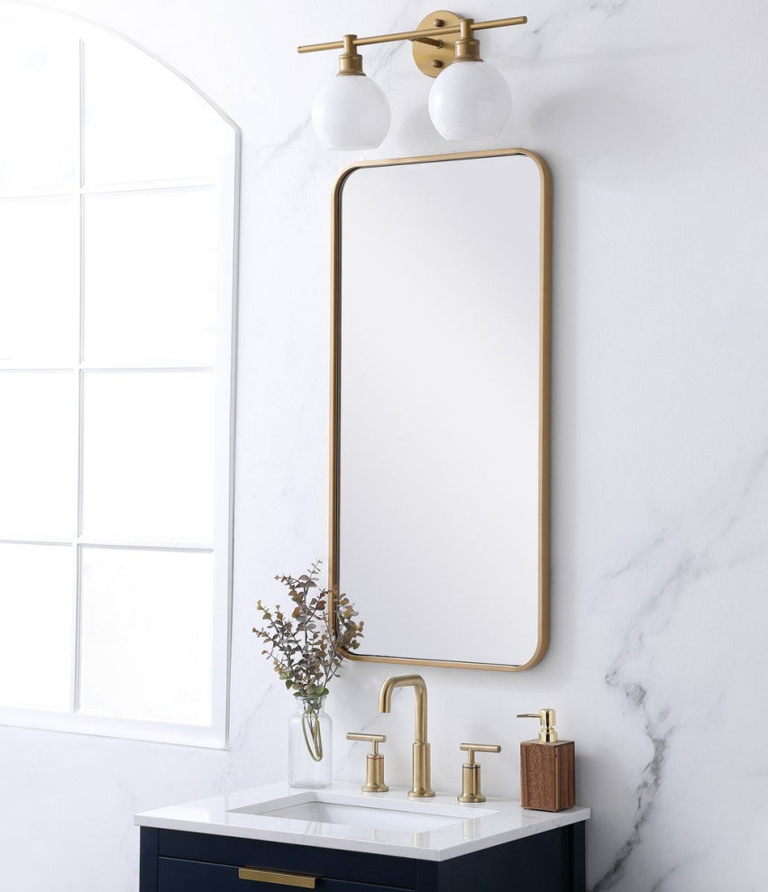 Ellis Soft Corner Metal Rectangular Mirror, Brass, 18"x36"