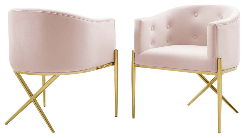 Side Dining Chair, Set of 2, Velvet, Metal, Pink, Modern, Cafe Bistro Restaurant