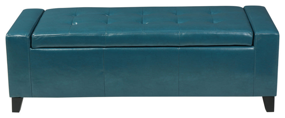 GDF Studio Robin Brown Leather Storage Ottoman Bench, Teal