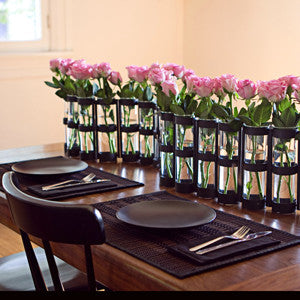 6 Wide Tube Hinged Vases, Black