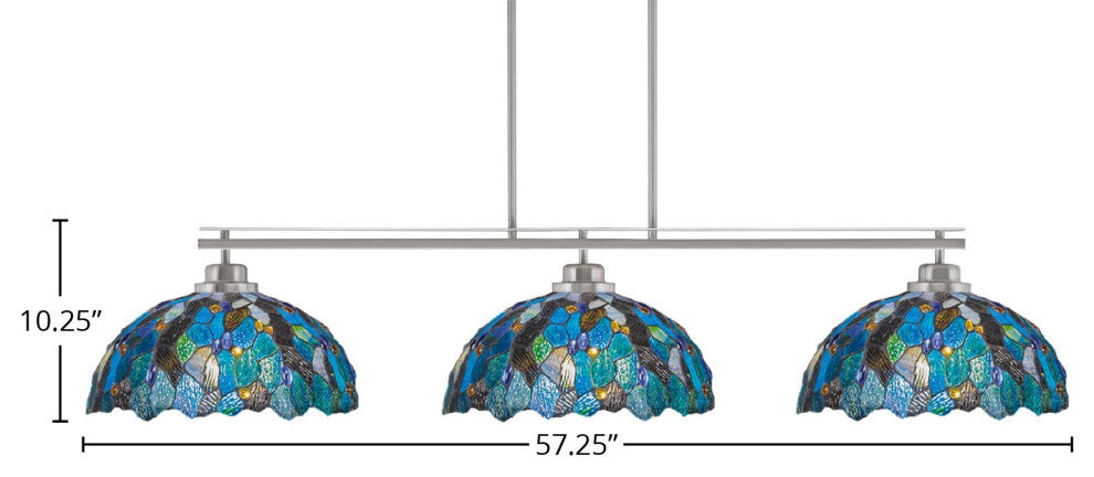 Odyssey 3-Light Island Light, Round Fitter, 16" Blue Mosaic Art Glass