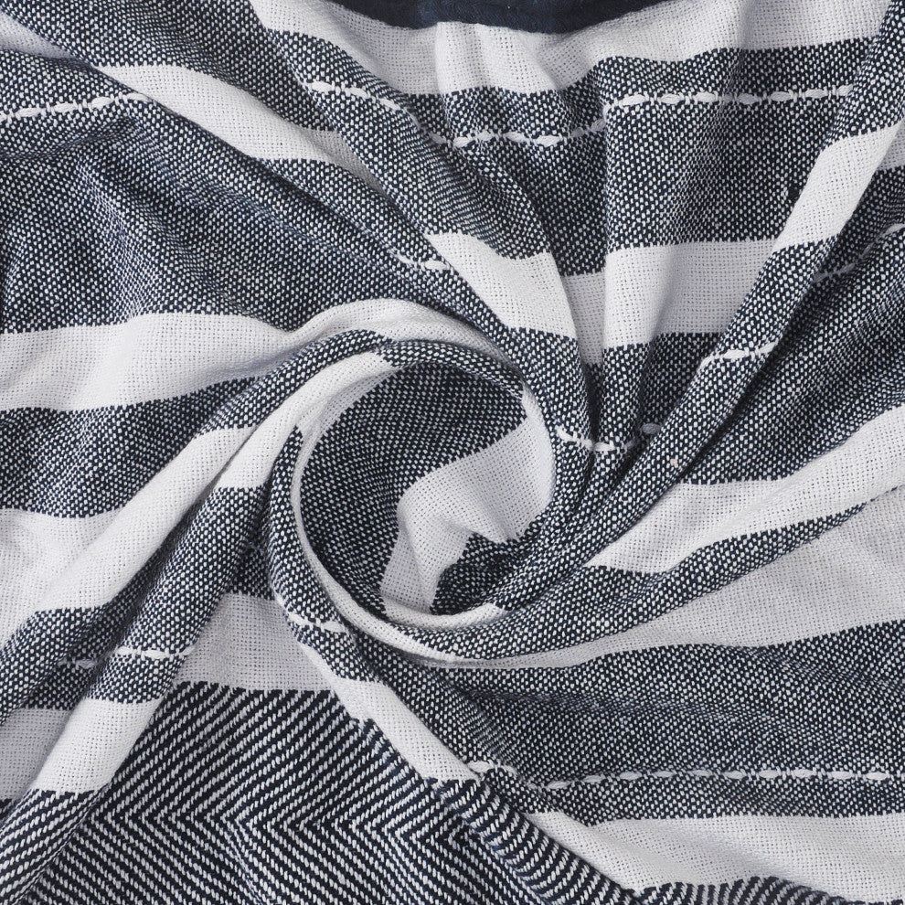 Horizontal Striped and Textured Throw Blanket with Fringe