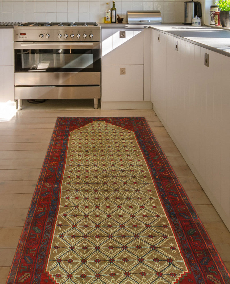 Fine Vintage Distressed Kamari Brown/Burgundy Runner, 4'2x10'9