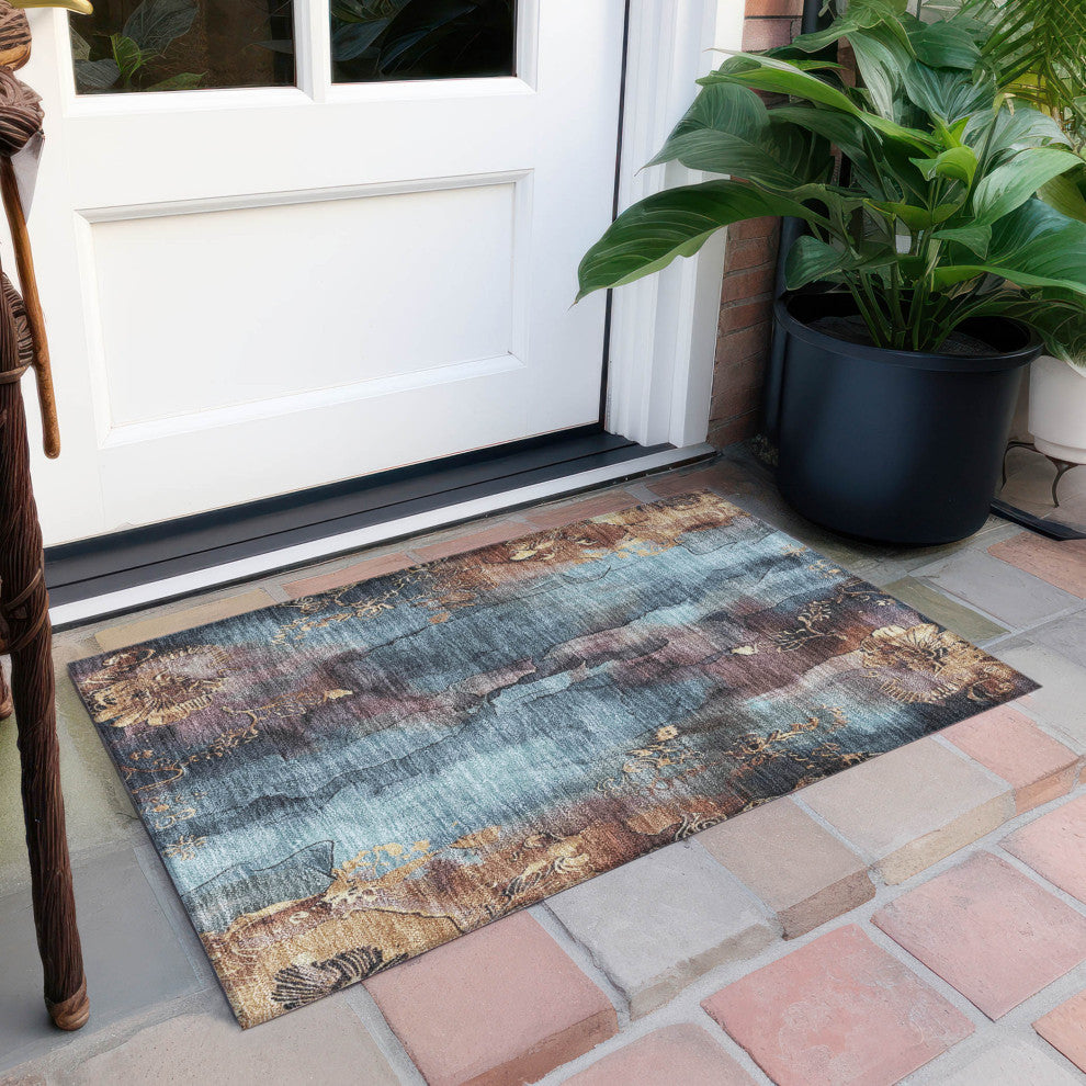 Machine Washable Indoor/Outdoor Chantille ACN1869 Blue 1'8" x 2'6" Rug