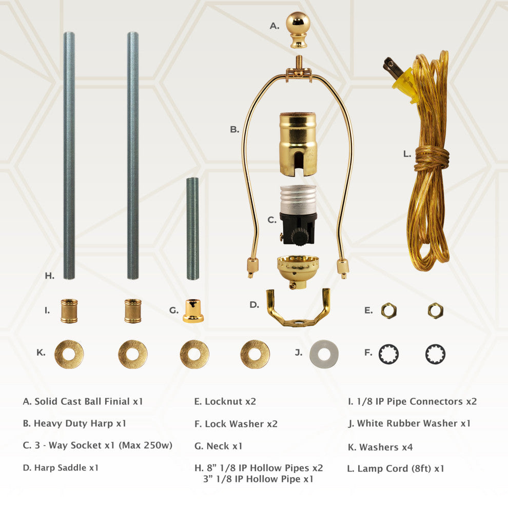 Royal Designs DIY Lamp Making Kit - Make, Refurbish, and Repair, Polished Nickel