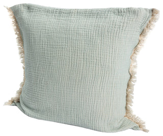 Cream/ Beige Solid Fringed Organic Turkish Cotton Throw Pillow, Green