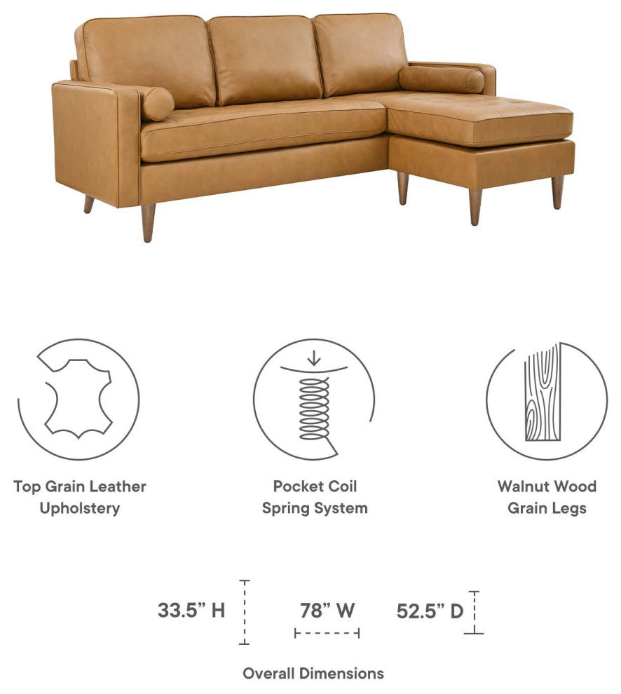 Valour 78" Leather Apartment Sectional Sofa, Tan