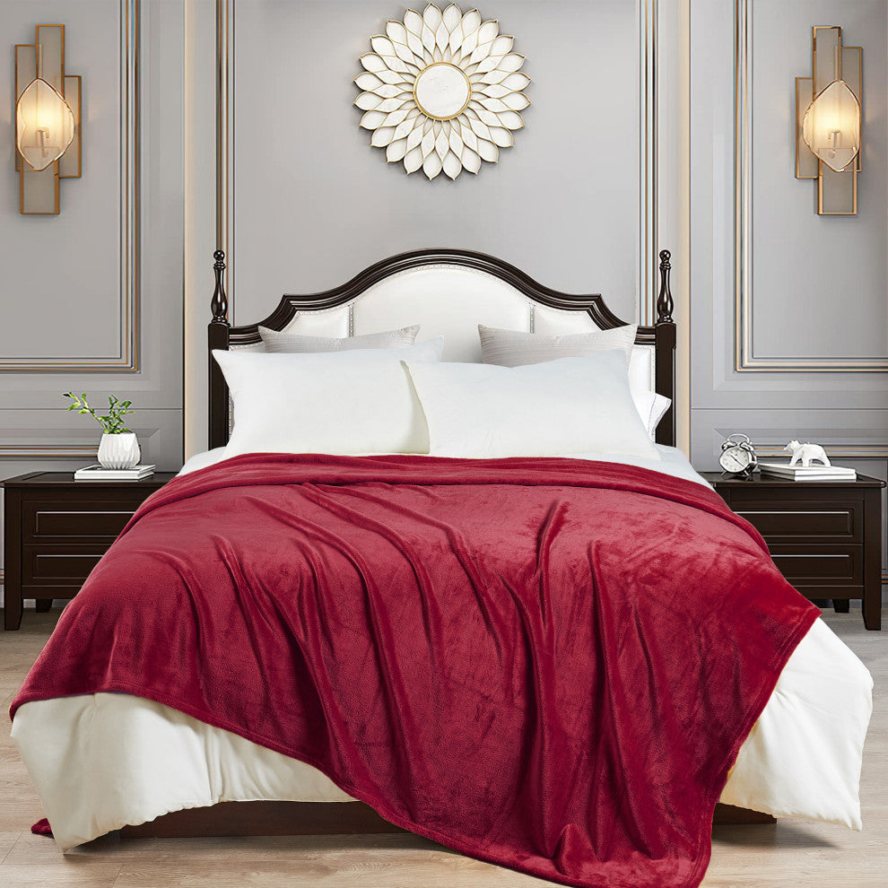 Christmas Solid Flannel Fleece Blanket, Red, Queen