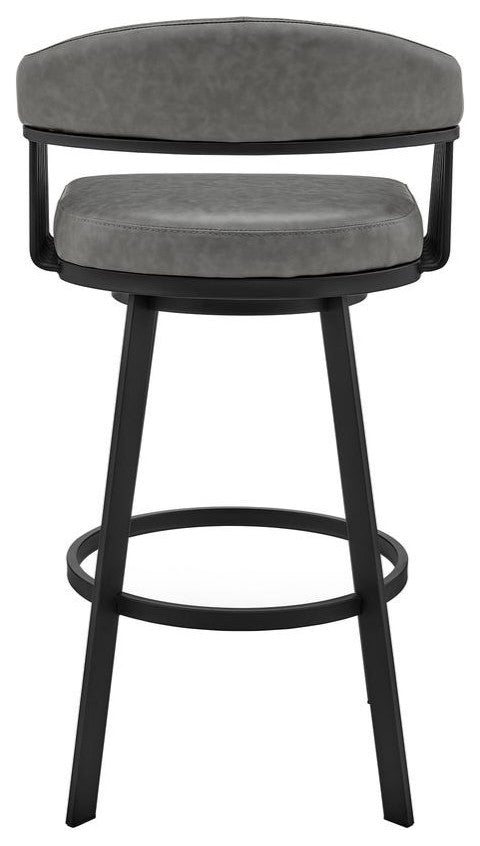 Bronson 30 Bar Height Swivel Bar Stool in Black Finish and Grey Faux Leather