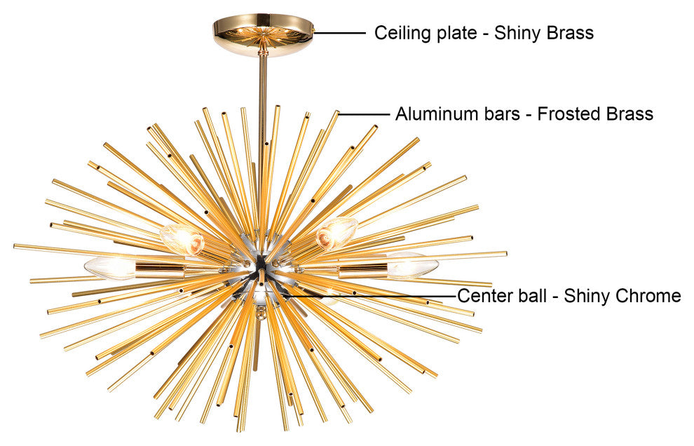 Sami Sputnik Shiny Chrome and Frosted Brass Industrial Chandelier