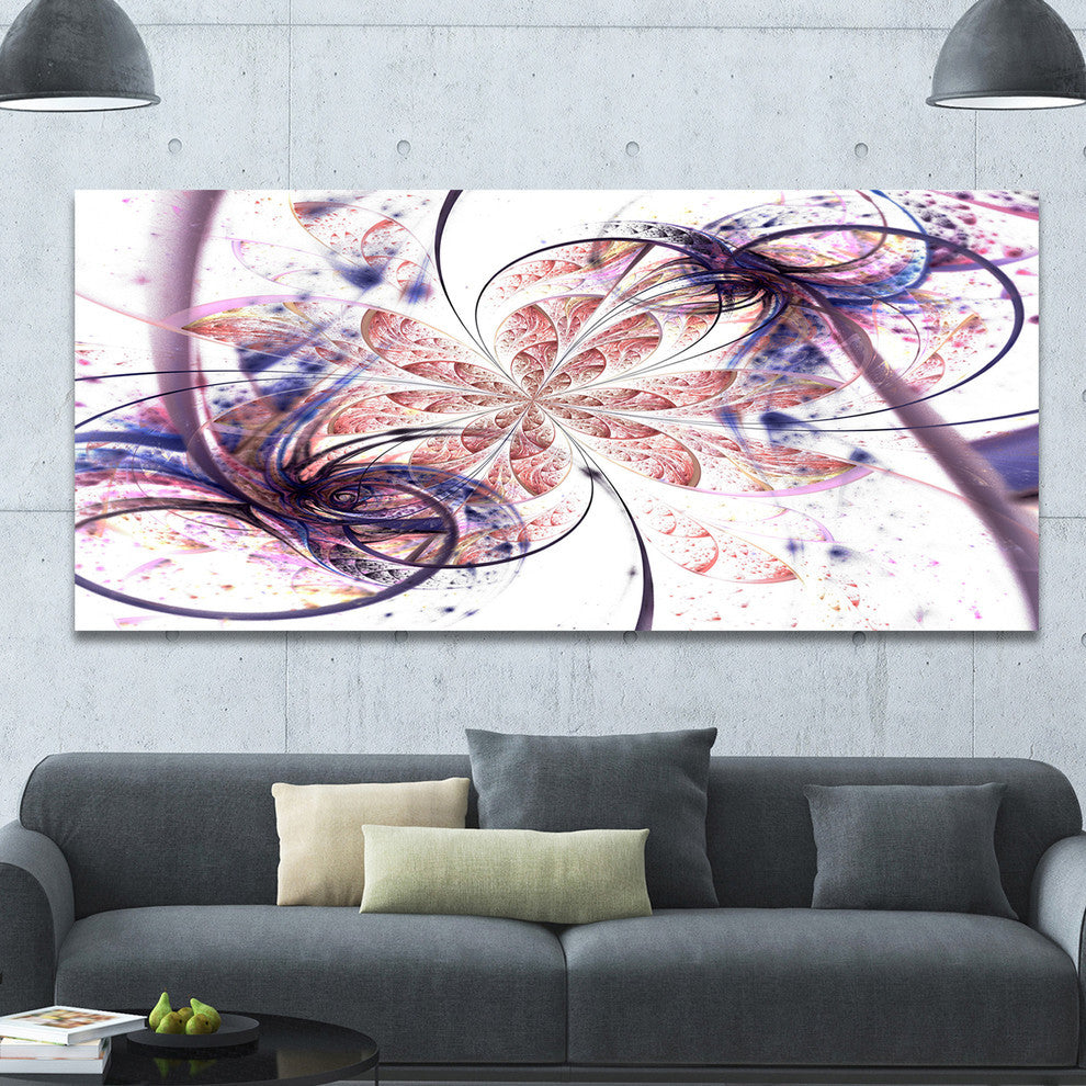 Blue Pink Fractal Flower Pattern, Oversized Abstract Canvas Art Print, 60x28