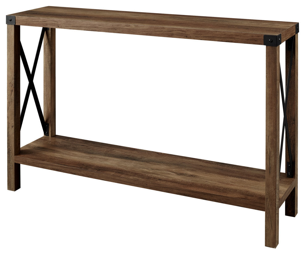 46" Urban Industrial Metal "X" Entry Table, Rustic Oak