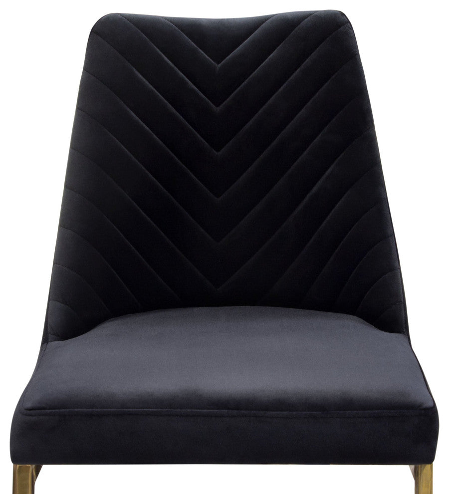 Vogue 2 Bar Height Chairs With Gold Metal Base, Black Velvet