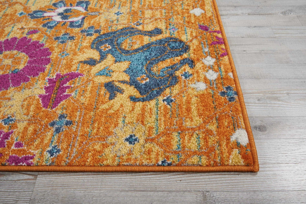 8 x 10 Sun Gold and Navy Distressed Area Rug