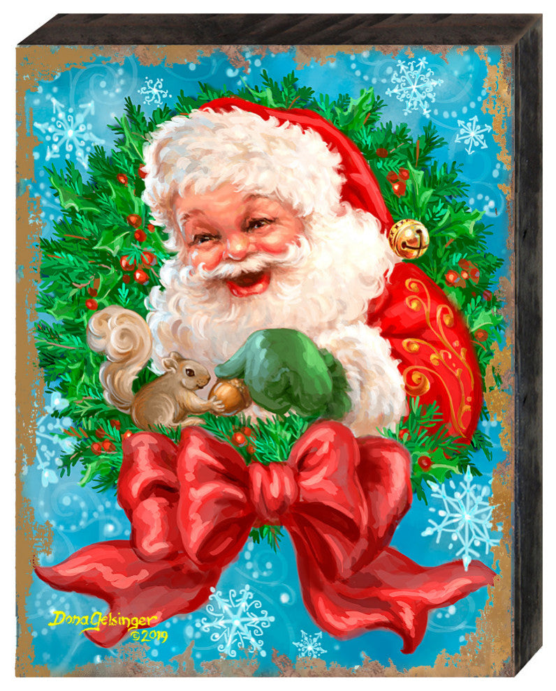 Santa Bow Wreath Wooden Block, 36 X 24