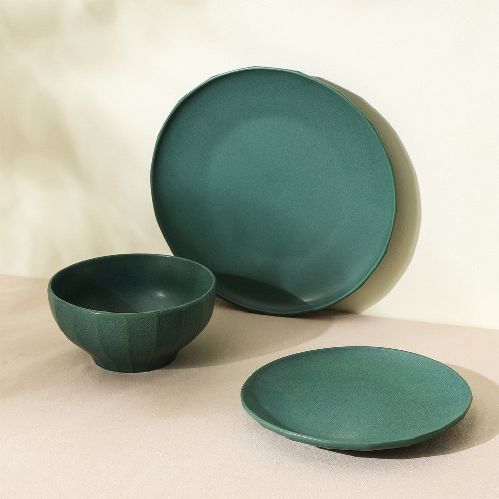 Stone Lain Rio Stoneware 12-Piece Dinnerware Set, Green