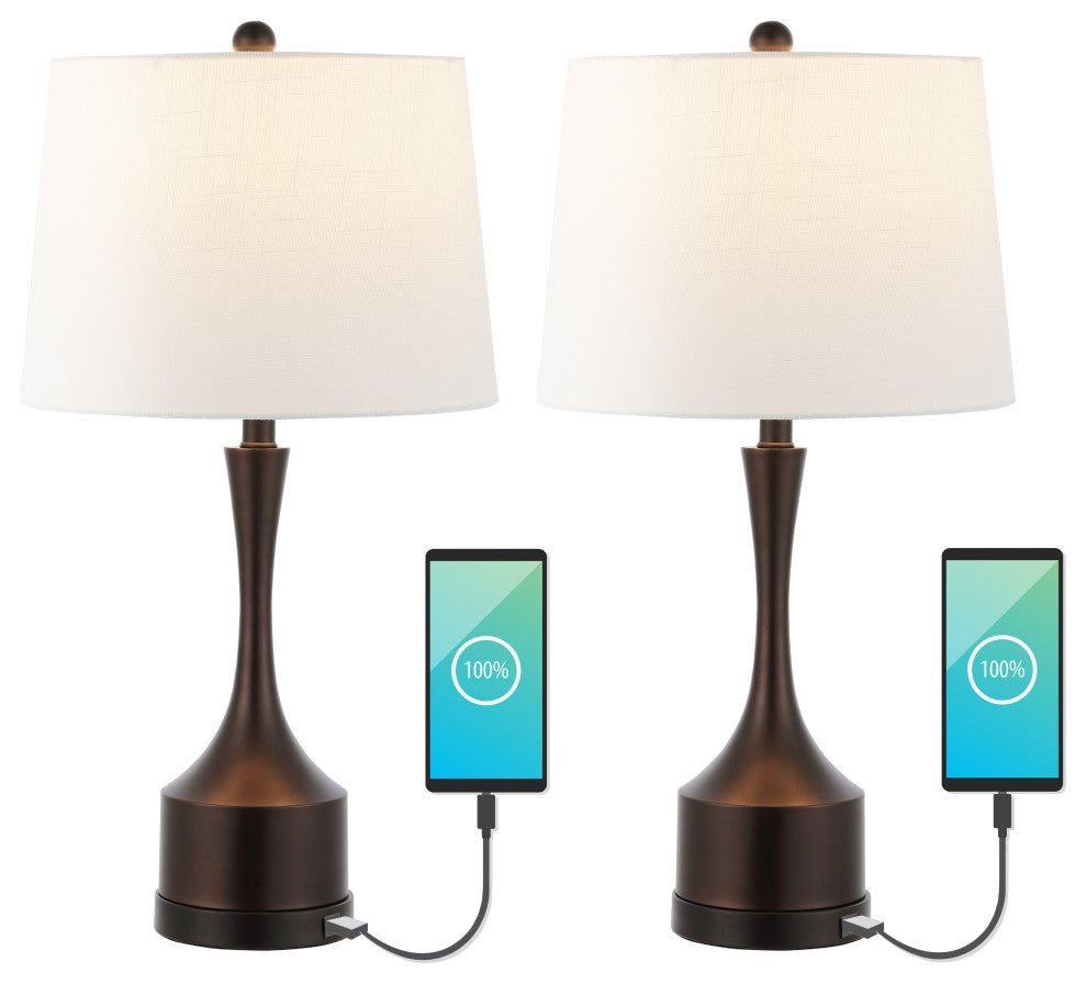 Cooper 26" French Country Iron Table Lamp, USB Charging, Set of 2, Black