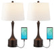 Cooper 26" French Country Iron Table Lamp, USB Charging, Set of 2, Black