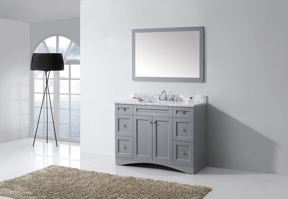Virtu Elise 48" Single Bathroom Vanity, Gray With Marble Top, With Mirror