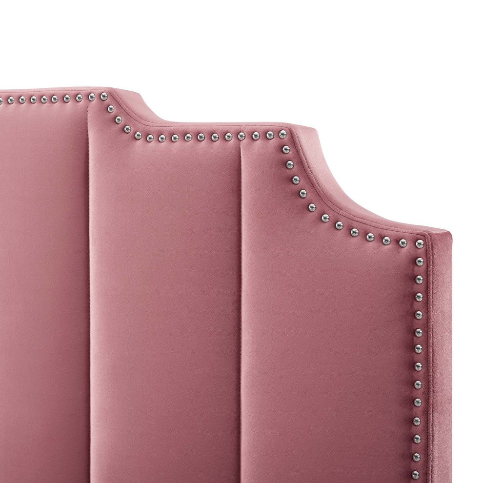Platform Bed Frame, Queen Size, Velvet, Pink, Modern Contemporary, Bedroom