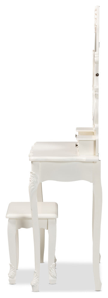Macsen White Finished Wood 2-Piece Vanity Set with Adjustable Mirror