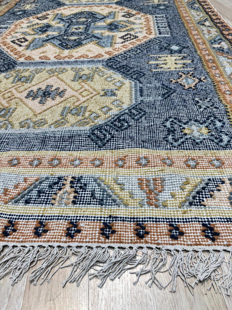 Blue Contemporary Classic High low Kilim Area Rug