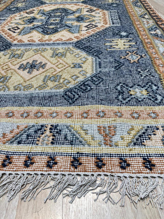 Blue Contemporary Classic High low Kilim Area Rug