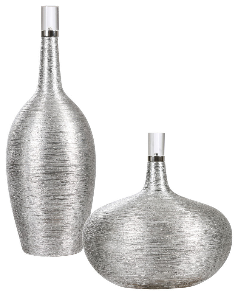 Uttermost Gatsby Silver Ribbed Bottles, S/2