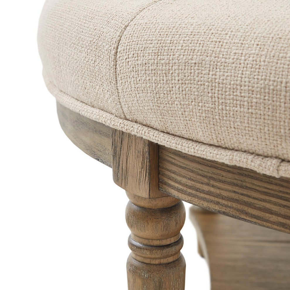 Martha Stewart Country Style Round Ottoman With Bottom Shelf, Cream