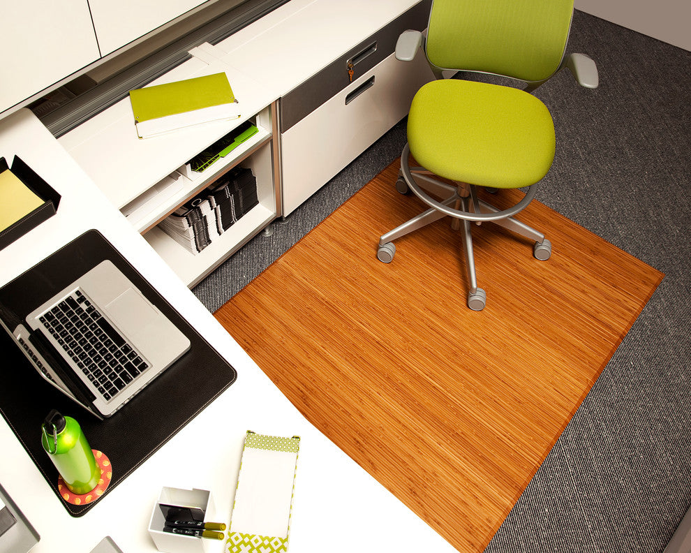 Rustin Bamboo Tri-Fold Chair Mat, Natural, No Lip, 60"x47"