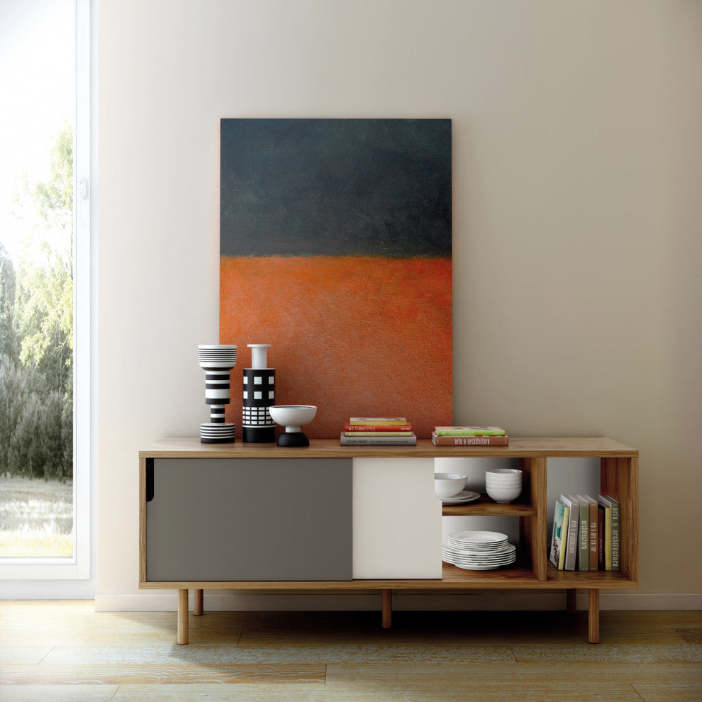 Modern Two Tone Wood Sideboard, Oak White/Grey, Oak Leg