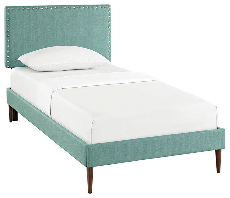 Modway Phoebe Twin Fabric Platform Bed With Round Tapered Legs, Laguna