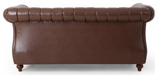 Bauman Modern Glam Channel Stitch Loveseat with Nailhead Trim, Dark Brown and Espresso, Pu