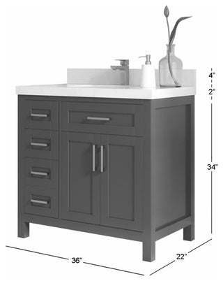 Cambridge 36" Center Sink Bath Vanity in Evergreen 2" White Quartz