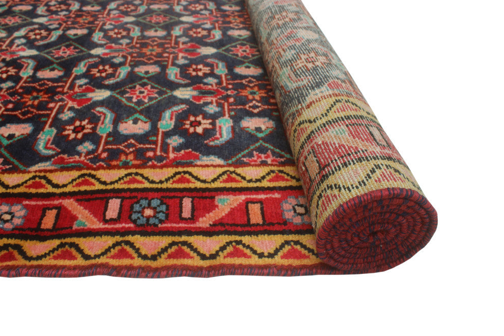 Fine Vintage Distressed Huriye Navy/Red Runner, 3'1x13'2