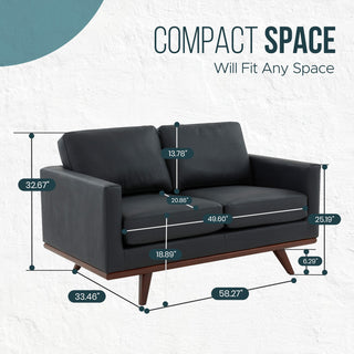 LeisureMod Chester Modern Leather Loveseat With Birch Wood Base, Black