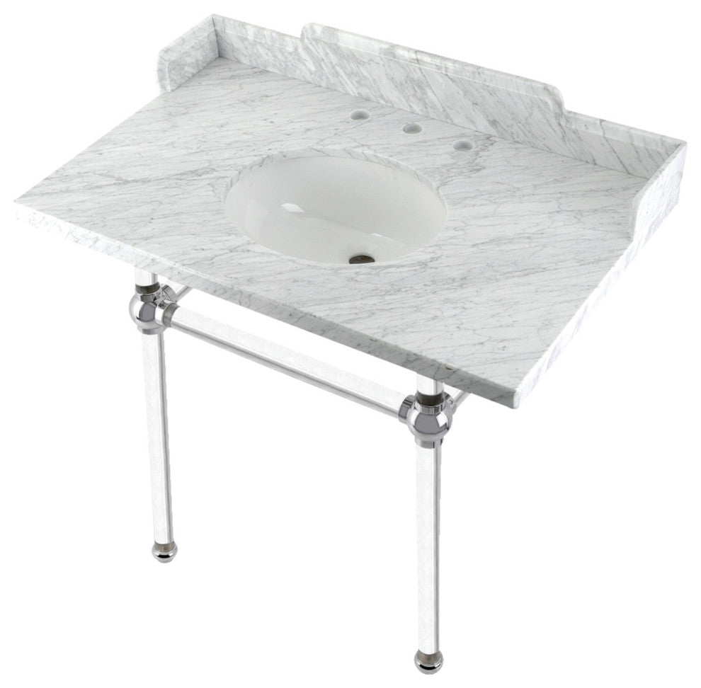 Kingston Brass LMS3630MA1 36" Carrara Marble Console Sink, Acrylic Legs