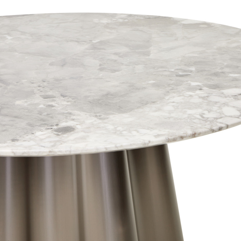 St. Charles Round Marble Dining Table, Dove Gray