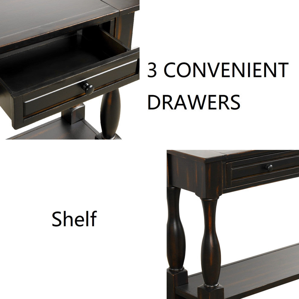 Black 64" Console Table With Drawers and Shelf