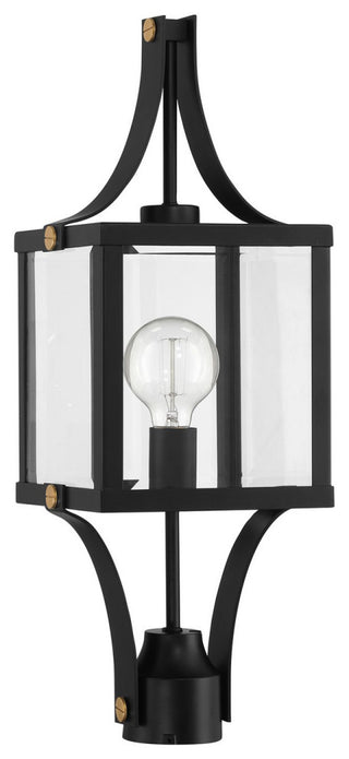 Raeburn 1-Light Outdoor Post Lantern, Matte Black and Weathered Brushed Brass