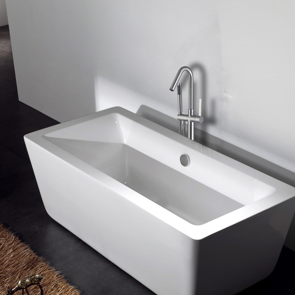 Floor Mounted Stainless Steel Handle Bathtub Faucet, Handheld, Brush Nickel
