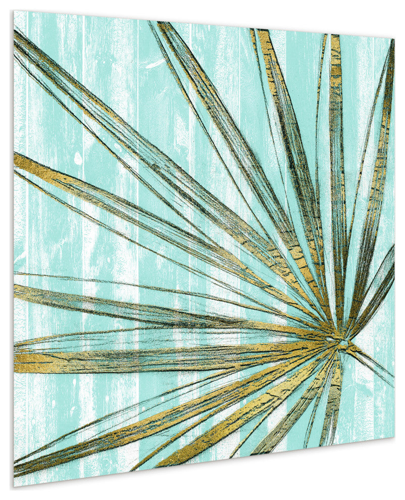 "Beach Frond in Gold" Glass Wall Art Free Floating Tempered Glass Print Set of 2