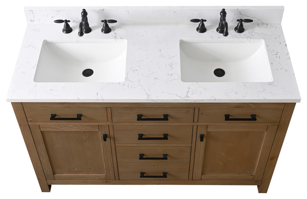 Jasper 54" Bathroom Vanity, Textured Natural, Ariston White Engineered Stone Top
