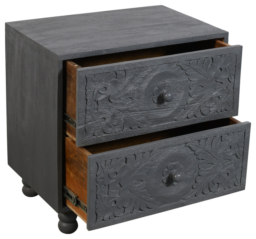 Cory 2-Drawer Solid Wood Nightstand, Gray Finish