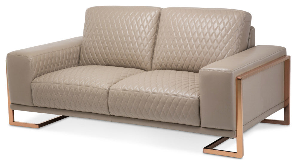 Mia Bella Gianna Leather Loveseat - Light Coffee/Rose Gold