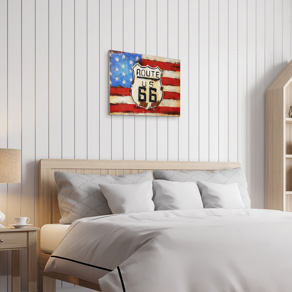 "American Route 66" Mixed Media Iron Hand Painted Dimensional Wall Art